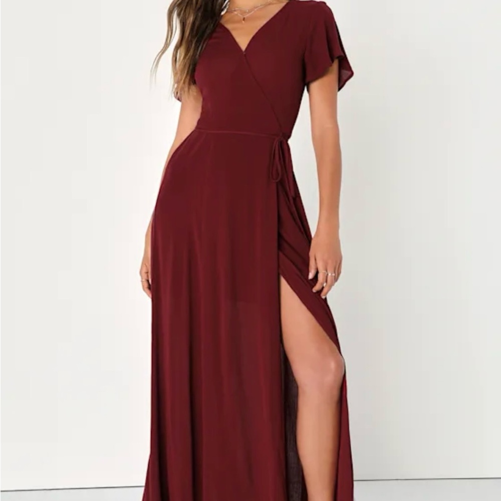 Heart of Marigold Burgundy Wrap Maxi Dress